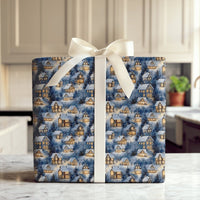 Snowy Night Christmas Gift Wrap, Winter Village Wrapping Paper, Comfy Holiday Town Watercolor Wrapping Paper, Festive Xmas Present Gift Wrap