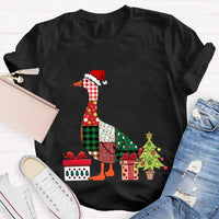 Colorful Holiday Geese Christmas Tree Tee, Christmas Geese T-Shirt, Festive Winter Animal Graphic Shirt, Adorable Xmas Present for Women Men