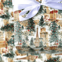 Eiffel Tower Winter Gift Wrap Roll, Parisian Christmas Wrapping Paper, Watercolor Paris Cityscape Wrapping Paper, Holiday Travel Gift Wrap