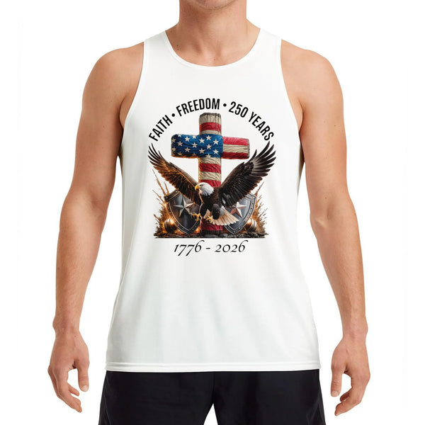 Patriotic 250 Years American Flag Tank Top | Faith Freedom 1776-2026 Eagle & Cross | Premium Soft Breathable Fabric | Independence Day Gift for Patriots