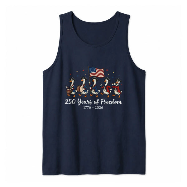 Patriotic Goose Tank Top | 250 Years of Freedom 1776-2026 Cartoon Geese | Soft Breathable Unisex Tank | 4th of July Gift for History Lovers