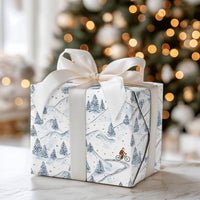 Winter Biking Christmas Gift Wrap, Mountain Bike Santa Wrapping Paper, Snowy Trail Holiday Wrapping Paper, Cyclist Outdoor Gift Wrap