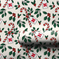 Candy Cane Holly Gift Wrap, Initial N Christmas Wrapping Paper, Letter N Holiday Wrapping Paper, Festive Monogram Gift Wrapping Paper