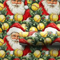 Holiday Sports Gift Wrap Roll, Softball Santa Christmas Wrapping Paper, Fastpitch Softball Present Paper, Athletic Xmas Gift Wrap