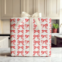 Watercolor Bows Gift Wrap, Red Bow Wrapping Paper, Festive Holiday Bow Wrapping Paper, Christmas Gift Wrap, Elegant Birthday Present Paper