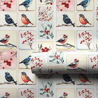 Watercolor Holiday Gift Wrap, Winter Bird Christmas Wrapping Paper, Festive Bird Tile Wrapping Paper, Nature Lover Xmas Wrapping Paper