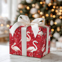 Tropical Winter Gift Wrap, Christmas Flamingo Wrapping Paper, Red Snowflakes Holiday Present Paper, Festive Flamingo Present Wrap Paper Roll