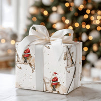 Equestrian Christmas Gift Wrap, Santa Riding White Horse Wrapping Paper, Gold Speckle Holiday Wrapping Paper, Horse Lover Gift Wrap Roll