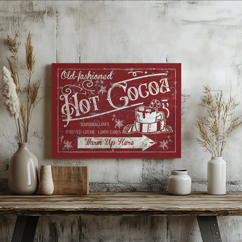 Rustic Old-Fashioned Christmas Kitchen Sign, Hot Cocoa Vintage Canvas Wall Art, Winter Holiday Poster Digital Download, Comfy Farmhouse Decor