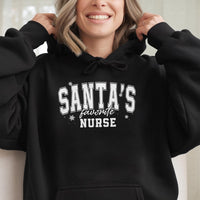 Christmas Nurse Hoodie, Santa's Favorite Nurse Hoodie, Festive RN Nursing Sweatshirt, Holiday Medical Staff Pullover, Adorable Xmas Nurse Hoodie