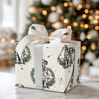 Dog Wreath Holiday Gift Wrap, Dalmatian Christmas Wrapping Paper, Puppy Lover Festive Wrapping Paper, Adorable Dog Holiday Gift Wrap Roll
