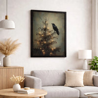 Dark Academia Holiday Canvas Print, Gothic Crow Christmas Tree Canvas, Spooky Raven Winter Wall Art, Moody Gothic Xmas Canvas Wall Decor