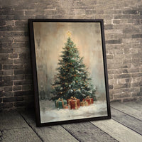 Vintage Holiday Presents Canvas Print, Rustic Christmas Tree Canvas Art, Farmhouse Xmas Pine Tree Canvas, Festive Seasonal Home Decor Present