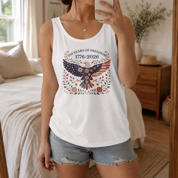 USA Eagle Tank Top | Folk Art 250 Years of Freedom 1776-2026 Design | Soft Breathable Unisex Fit | Patriotic Anniversary Gift