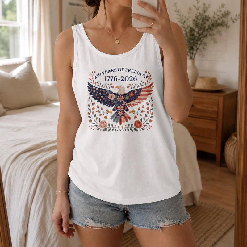 USA Eagle Tank Top | Folk Art 250 Years of Freedom 1776-2026 Design | Soft Breathable Unisex Fit | Patriotic Anniversary Gift