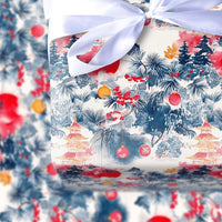 Asian Pagoda Holiday Gift Wrap, Chinoiserie Christmas Wrapping Paper, Fu Character Wrapping Paper, Winter Pine Tree Holiday Wrapping Paper