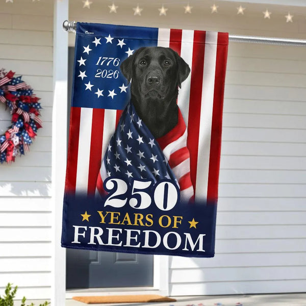 250 Years of Freedom Garden Flag | Black Labrador Retriever 1776-2026 Commemorative | Double-Sided Patriotic Outdoor Decor | American Semiquincentennial Gift