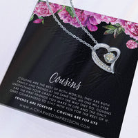 Heart Pendant with CZ Crystal, Cousin Forever Love Necklace, Meaningful Birthday Jewelry Necklace, Keepsake Christmas Heart Necklace for Her