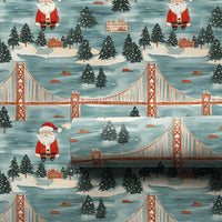 Golden Gate Bridge Gift Wrap, San Francisco Santa Wrapping Paper, Teal Blue City Christmas Wrapping Paper, Festive Winter Holiday Gift Wrap