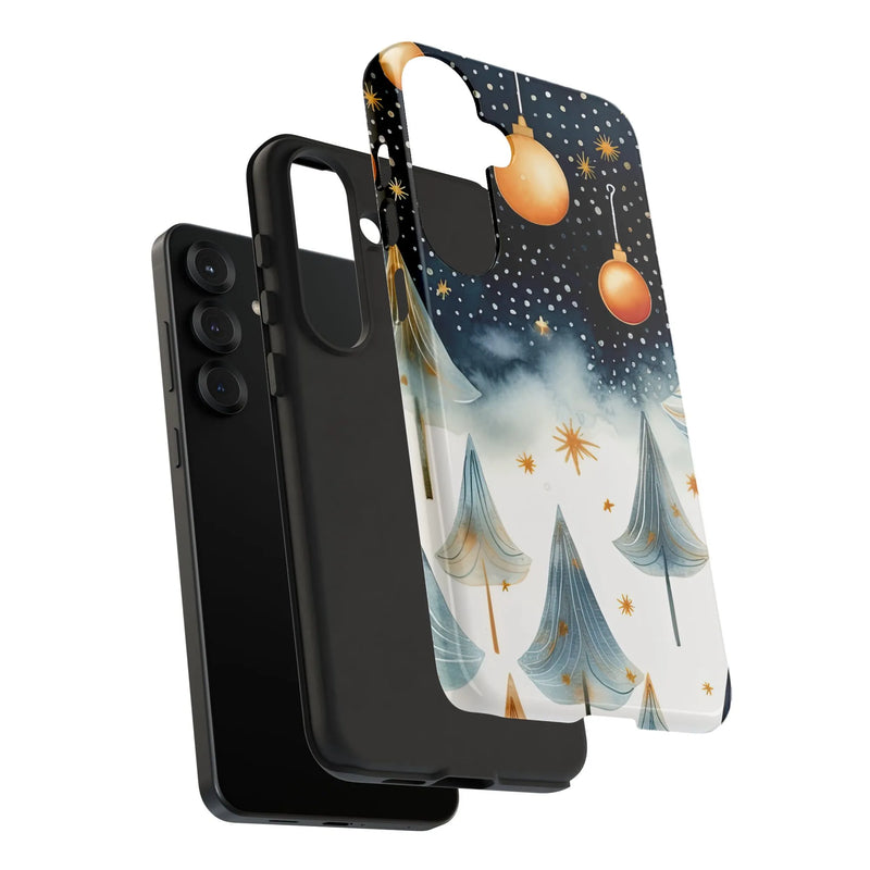 Snowy Winter Night Cover, Watercolor Christmas Tree Samsung Galaxy Phone Case, Holiday Tough Phone Case, Festive Xmas Present for Her