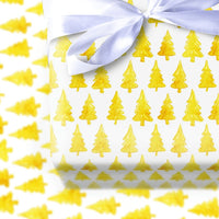 Modern Watercolor Tree Gift Wrap, Yellow Christmas Tree Wrapping Paper, Minimalist Holiday Wrapping Paper, Festive Xmas Gift Wrapping Paper