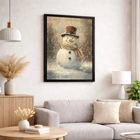 Top Hat Christmas Poster, Vintage Snowman Canvas Art, Rustic Winter Holiday Canvas Print, Digital Download Seasonal Wall Decor