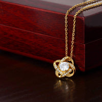 Christmas Present for Mom from Daughter, Love Knot Necklace for Mom, 18k Yellow Gold Finish Necklace, Cubic Zirconia Crystal Pendant Necklace