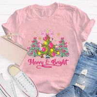 Merry and Bright Holiday Graphic Tee, Bow Christmas Tree Teacher Shirt, Adorable Teacher Christmas T-Shirt, Winter School Holiday Present
