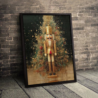 Christmas Tree Canvas Print, Golden Nutcracker Canvas Wall Art, Festive Nutcracker Wall Art, Holiday Portrait Canvas, Xmas Living Room Present