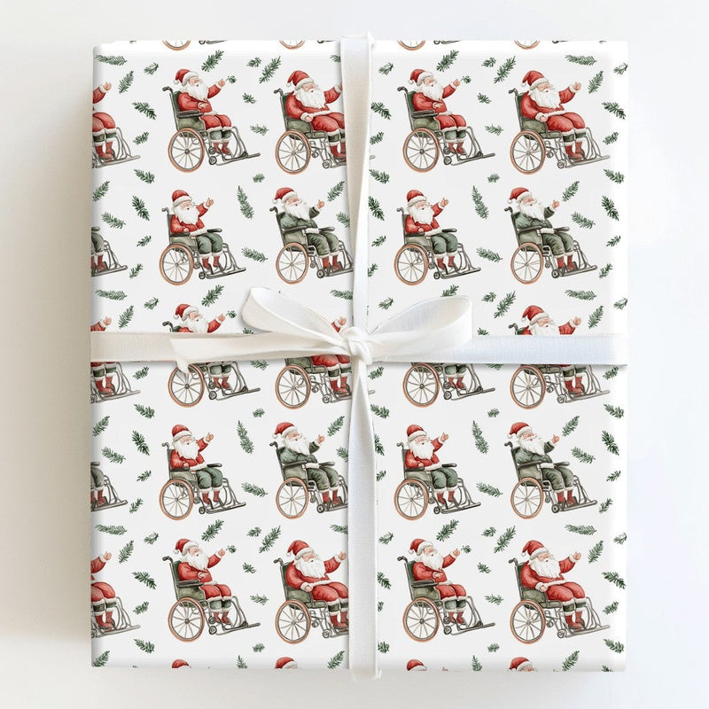 Santa in Wheelchair Gift Wrap, Inclusive Santa Wrapping Paper, Disability Pride Christmas Paper, Festive Watercolor Wrapping Paper Roll