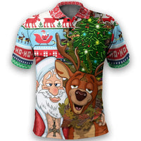 Drunk Santa Reindeer Holiday Polo, Celtic Merry Christmas Polo Shirt, Humorous Xmas Party Polo Shirt, Irish Christmas Present for Dad