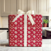 Cream Snowflake Gift Wrap, Red Snowflake Wrapping Paper, Elegant Christmas Wrapping Paper, Winter Holiday Present Wrap Roll