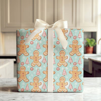 Pink Christmas Tree Gift Wrap, Gingerbread Man Wrapping Paper, Peppermint Holiday Wrapping Paper, Adorable Teal Christmas Present Wrap Roll