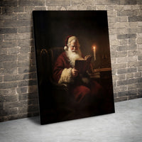 Vintage Christmas Canvas Wall Art, Santa Claus Reading a Book Canvas Print, Oil Painting Style Holiday Canvas, Festive Xmas Wall Decor