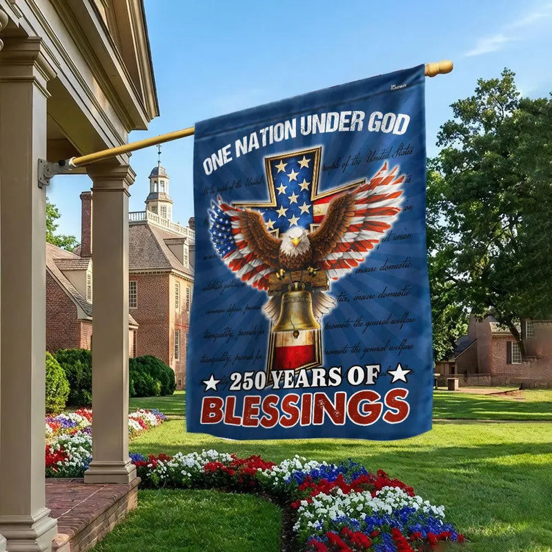 One Nation Under God Garden Flag | 250 Years of Blessings Eagle Design | Double-Sided Polyester | Patriotic Christian Home Decor
