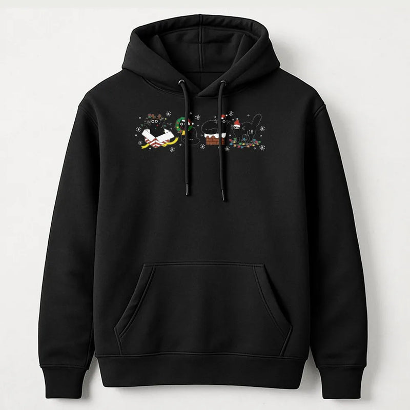 Festive Kitten Graphic Hoodie, Christmas Black Cat Hoodie, Humorous Cat Lover Holiday Hoodie, Adorable Animal Winter Pullover Sweatshirt, Xmas Present