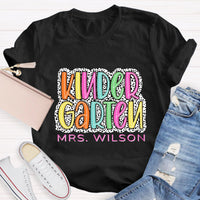Personalized Name And Grade Neon Lights And Polka Dots Teacher T-Shirt