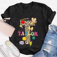 Personalized Name Leopard print Letter Teacher T-Shirt