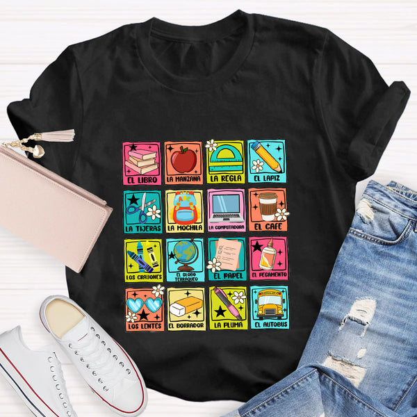 Spanish Picture Correspondence List Vintage Spanish Teacher T-Shirt
