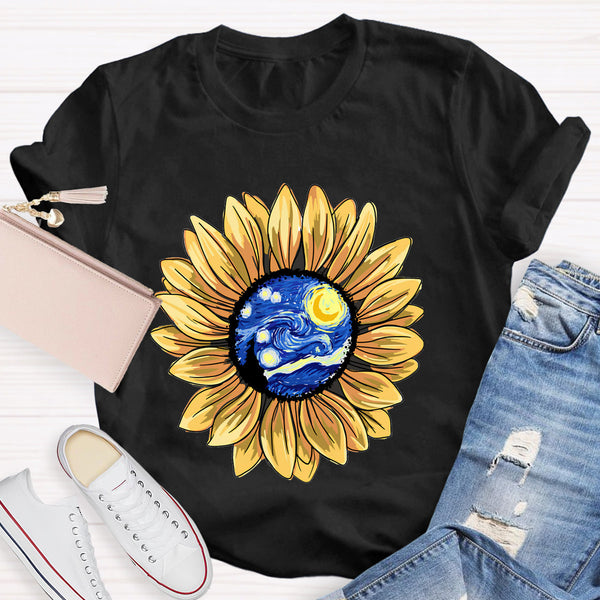 Starry Sky Art Sunflower Teacher T-Shirt