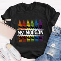 Personalized Name Crayon Printed Teacher T-shirt