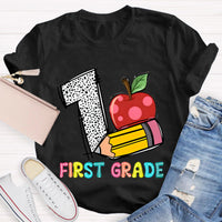 Personalized Grade Apple with First Grade Teacher T-Shirt