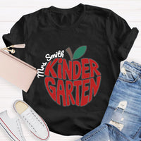 Personalized Kinder Garden Teacher Name Red Apple T-Shirt