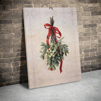 Vintage Botanical Christmas Holiday Illustration, Mistletoe Canvas Wall Art Download, Farmhouse Winter Wall Decor, Printable Art
