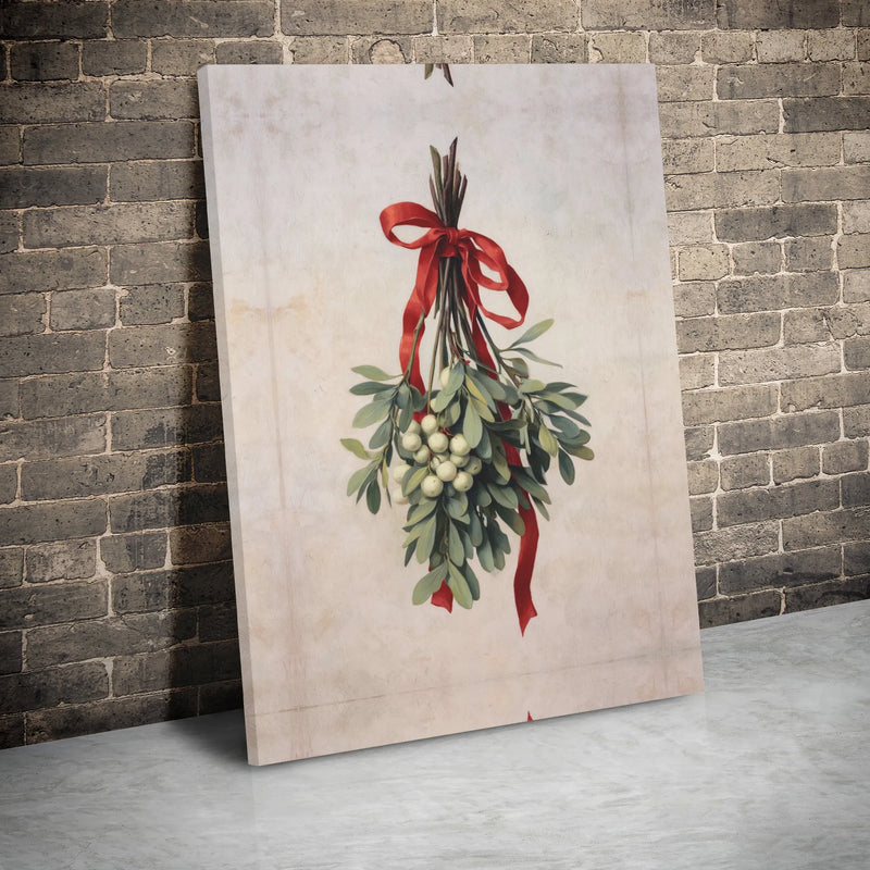 Vintage Botanical Christmas Holiday Illustration, Mistletoe Canvas Wall Art Download, Farmhouse Winter Wall Decor, Printable Art