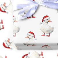 Watercolor Santa Hat Duck Gift Wrap, Christmas Duck Wrapping Paper, Adorable Holiday Bird Paper, Festive Animal Lover Xmas Gift Wrapping Paper