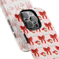 Christmas Red Bow Pattern Cover, Vintage Santa Phone Case for iPhone, Retro Holiday Xmas Aesthetic Phone Case, Dual Layer Tough Case