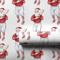Retro Sport Christmas Gift Wrap, Vintage Baseball Santa Wrapping Paper, Red Uniform Baseball Wrapping Paper, Sports Fan Gift Wrap Roll