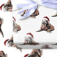 Santa Hat Animal Gift Wrap, Adorable Walrus Christmas Wrapping Paper, Watercolor Walrus Wrapping Paper Roll, Holiday Wrapping Paper