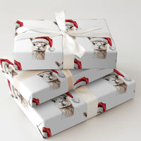 Watercolor Santa Hat Gift Wrap, Llama Christmas Wrapping Paper, Adorable Llama Wrapping Paper Roll, Holiday Wrapping Paper
